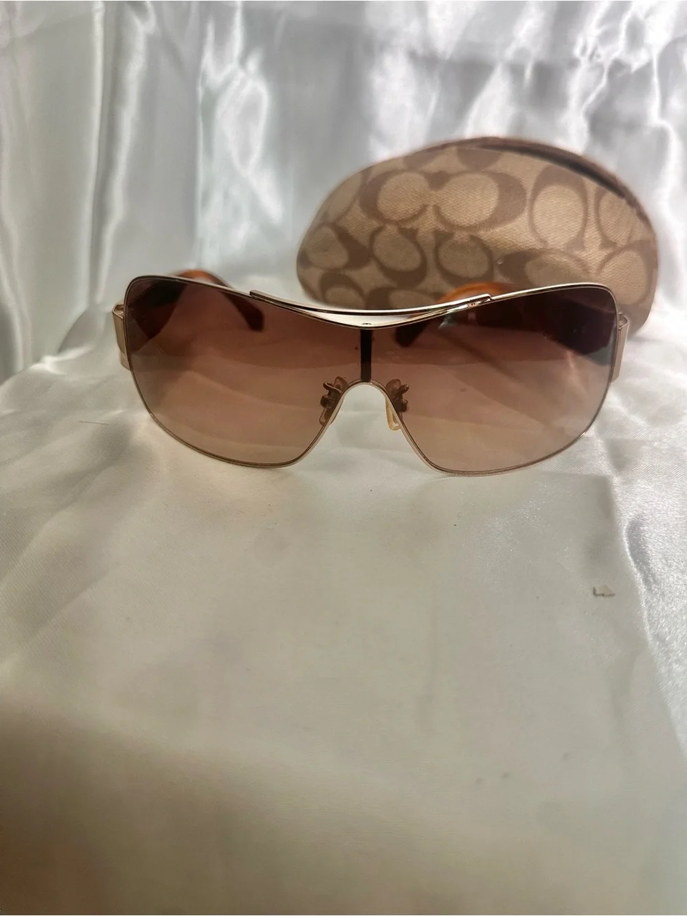Coach Brown Gradient Shield Sunglasses with Gold Accents